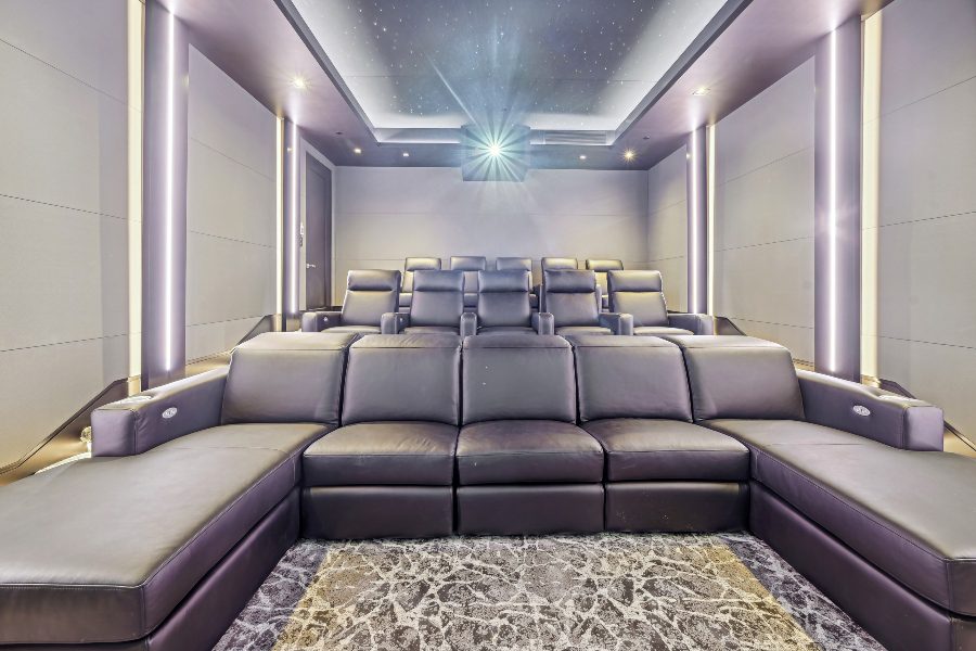 Home theater with starry sky ceiling projector. contemporary estate, Atlantic Control Technologies