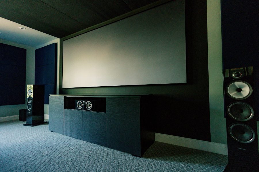 Close-up of projection screen from screen innovations in home theater, Fusion Audio Video