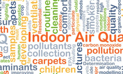 indoor air quality word cloud encompassing both the home and the office.